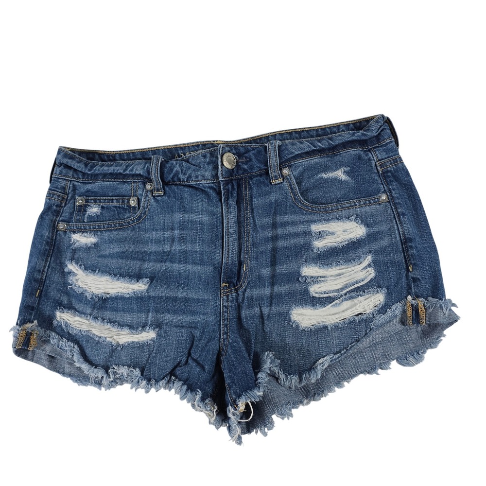 American Eagle‎ Women Medium Wash Distressed Denim Cutoff Shorts Size 8